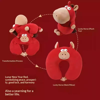 Oreiller de cou en forme de cheval pour le Nouvel An chinois, 2 en 1, transformable en forme de U, rempli de microbilles