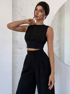 Completo da <span class=keywords><strong>Donna</strong></span> 2 Pezzi per Ufficio, Top Senza Maniche e <span class=keywords><strong>Pantaloni</strong></span> a Gamba Larga, 100% Poliestere, Primavera/Estate - Product Image 4