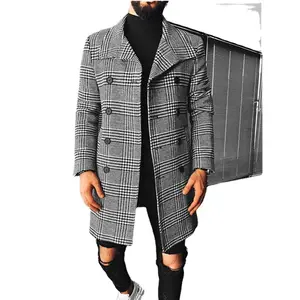Autumn and winter new European and American spot ebay plaid double-breasted lapel coat mid-length coat