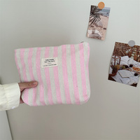 Pochette à fermeture éclair en toile teint en fil à rayures avec étiquette personnalisée sacs à cosmétiques sac de rangement de maquillage de voyage pour filles