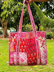 Bolso de Mano Grande Acolchado Vintage para Mujer, Bolso de Mano Abierto de Algodón, Estampado Floral, Compras, Viajes Todos los Días, Hombro, Playa, Fin de Semana - Product Image 4