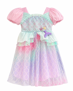 Magical Girls' <b>Mermaid</b> <b>Princess</b> Dress with Sequin Lace Bodice, Pearl Details, and Colorful Organza Skirt for Parties - Product Image 1