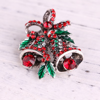 Broche double cloches nœud papillon de Noël vintage avec feuilles vertes et strass colorés pour femmes hommes bijoux de Noël
