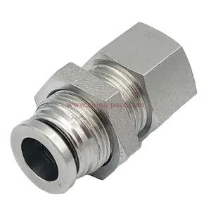 China High quality food grade Female Bulkhead Union Push to connect Stainless Steel Pneumatic Fittings