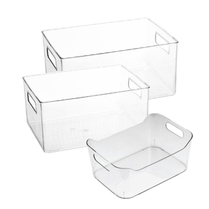 Stackable Plastic Organizer Storage Bins with handles with lid PET BPA free Pantry Organization Fridge Bins Freezer Organizer