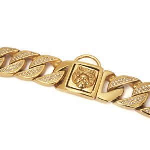 OEM kostenlos benutzer definierte Logo Luxus Gold kubanischen Link Schädel Hund Diamant halsband