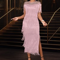 Robe moulante grande taille pour femme avec empiècements en maille et franges, taille haute, sexy, pour soirée, vente en gros OEM - Offre Spéciale