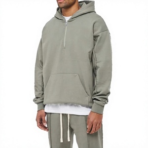 Survêtement léger d'hiver pour homme LONG MISSION INDUSTRY, gris, à capuche, manches longues, 100% coton, avec logo sur le devant et poches latérales - Product Image 4