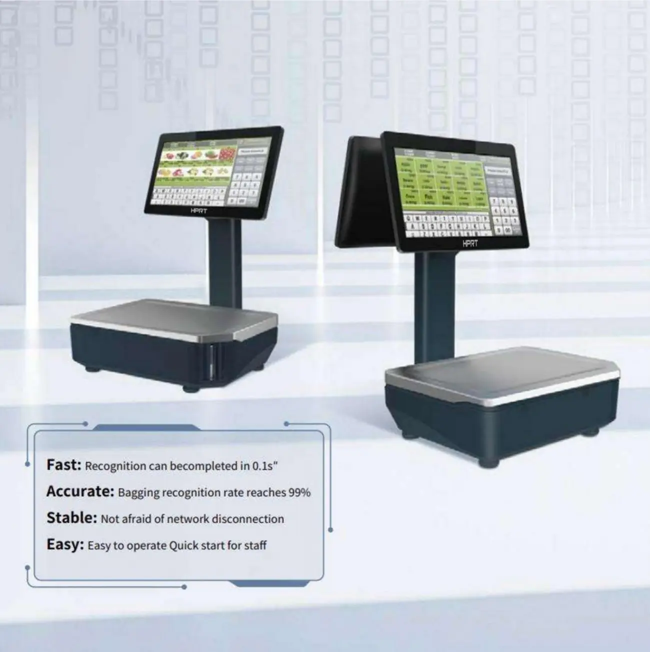 HPRT Neue digitale Supermarkt waage 14-Zoll-kapazitives Touchscreen-Fenster AI Smart POS-Waage Etiketten waage