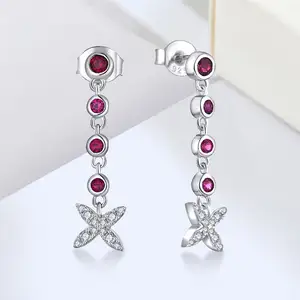 Hot Sale Red And White Zircon Earrings Fashion Shining Earrings For Women Jewelry Gift