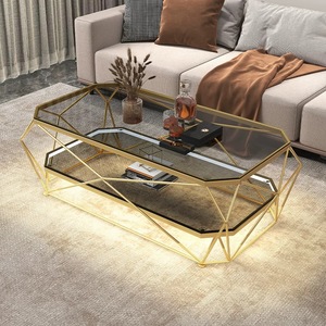 <strong>Polygon</strong> Stainless Steel Frame Tea <strong>Table</strong> Transparent Glass Top With LED Light Strip Coffee <strong>Table</strong> - Product Image 3