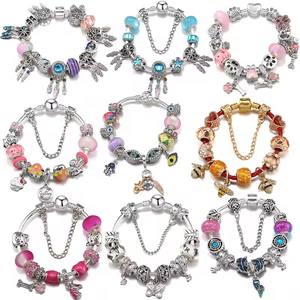 Bracelet à breloques classique en argent 925 avec perles pendentifs en zircon DIY, chaîne serpent, bijoux cadeau pour femme - Product Image 1