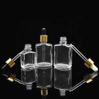 Flacons cosmétiques rectangulaires en verre transparent 15ml 30ml pour huile capillaire et huile à barbe avec compte-gouttes argenté ou doré