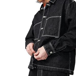 Nouveautés Mode Décontractée Confortable Style Unisexe Veste Oversize Noire Délavée avec Surpiqûres Contrastantes Blanches - Product Image 6