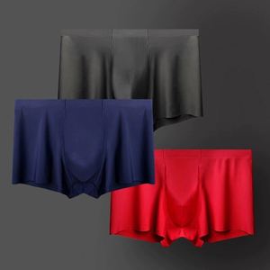 Caleçons boxers sans couture en soie glacée pour hommes, taille mi-haute, respirants, en nylon tricoté, couleur unie, pour jeunes - Product Image 3