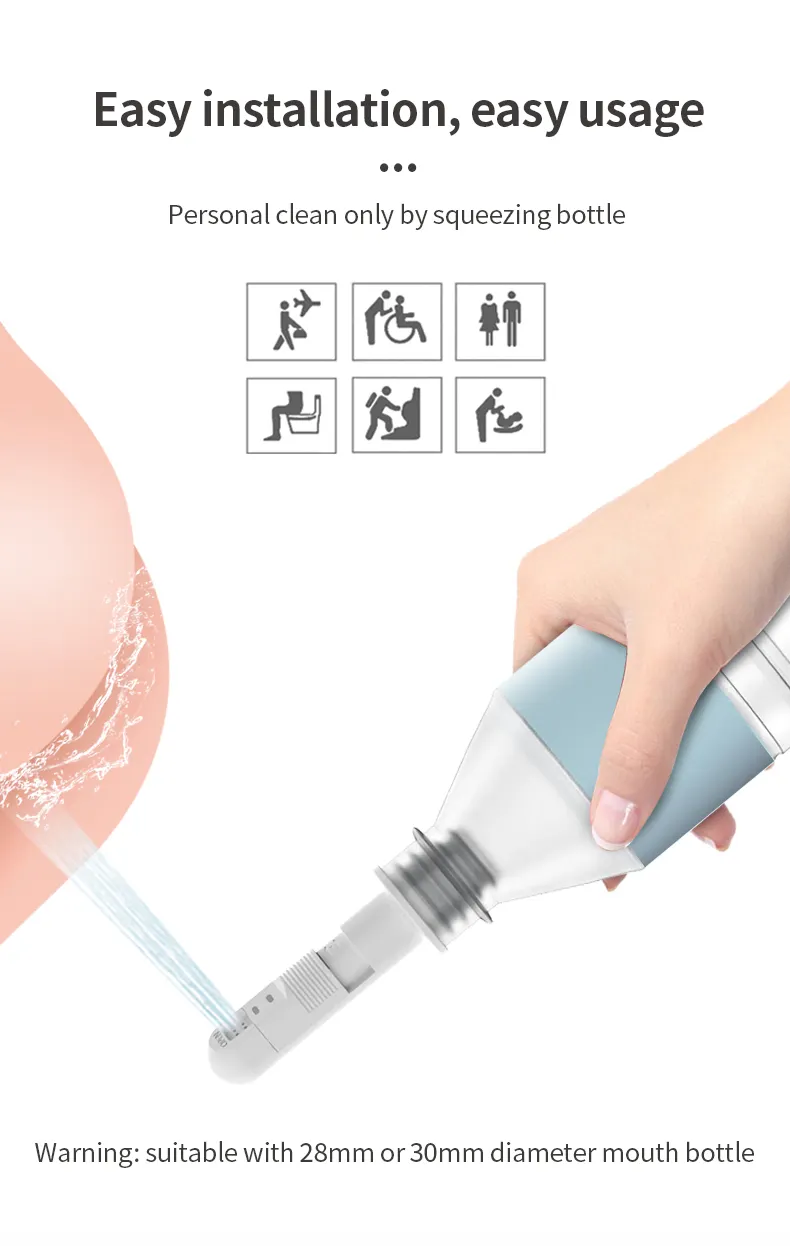 Bidé de viaje universal portátil ultradelgado no eléctrico, compatible con botella de plástico para higiene personal, lavado de mujeres