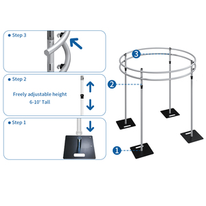 Supporto Circolare a Due Anelli per Fondale, Struttura Telescopica in Alluminio Resistente a Quattro Pali con Base Quadrata Nera per Feste - Product Image 3