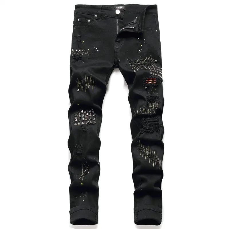 Jeans baggy à jambe droite empilée amiry skinny personnalisés pour hommes, pantalons jeans bleus pour hommes, vente en gros d'usine