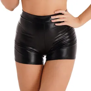 Dames Stijlvolle Effen Kleur Hotpants Club Paaldansen Kostuum Hoge Taille Lakleer Shorts