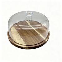 Support à gâteau en bois d'acacia avec dôme en acrylique, 12 pouces, 2 en 1, support de service pour gâteau et planche à charcuterie pour fromage, fruits et en-cas