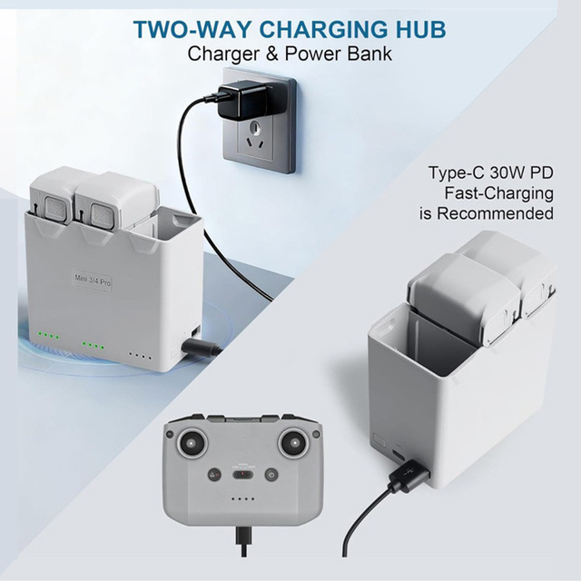 TYPE-C Two-Way Charging Hub for Mini 3/4/5 Pro Batteries, Mobile Power Source Portable Battery Storage
