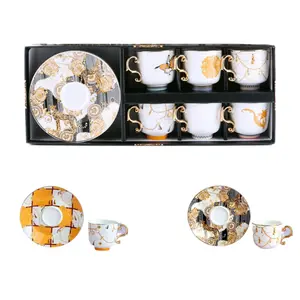 Ceramic Cups Set of 6 Luxury Square Saucer Gift Box Reusable Custom Wholesale Supplier for Home Porcelain Turkish Coffee Cups