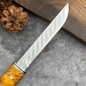 Cuchillo de hoja fija de emergencia para acampar súper afilado de acero damasco original con mango de cedro de acantilado - Product Image 4