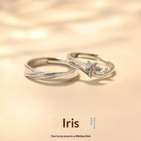 Cincin Perak Sterling S925 Pasangan Bunga Iris untuk Pria & Wanita, Desain Mewah Ringan Kelas Atas Model QL223