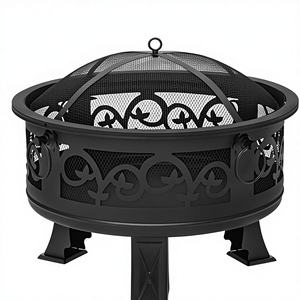 Brasero autoportant extérieur en acier noir de 26 pouces avec écran anti-étincelles en maille découpée au laser, revêtement poudré, options de taille et de couleur personnalisées, 9999 BTU - Product Image 1