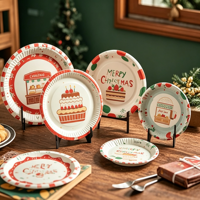 Ensemble de vaisselle de Noël à carreaux Buffalo, assiettes, gobelets et serviettes en papier jetables, motif renne, décoration pour fête de fin d'année