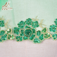 Fournisseur d'usine : Tissu de dentelle africaine de luxe pas cher avec sequins et perles, garniture en dentelle verte pour robes de soirée et mode féminine