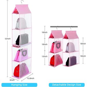 Closet Purse Organizer, Hanging Handbag Organizer with 4 Heavy-Duty Mesh <b>Shelves</b> Closet Purse Storage Bag - Product Image 3