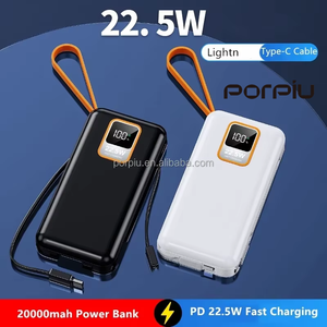 Batterie externe PORPIU avec logo personnalisé, affichage LED USB-C, charge rapide PD20W, 20000 mAh, pour iPhone <span class=keywords><strong>Samsung</strong></span>, câble de charge portable - Product Image 2