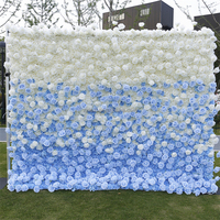 Mur de fleurs artificielles en soie, toile de fond bleue et blanche 8ft x 8ft, panneau en tissu pour décoration de baby shower et de Saint-Valentin