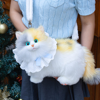 Sac bandoulière réaliste en peluche en forme de chat, sac à main artisanal en forme de chat réaliste pour femme, design tête inclinée, sac à bandoulière animal simulé