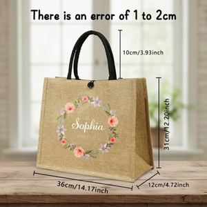 Sac fourre-tout en lin personnalisé avec des éléments floraux |   Design élégant, adapté à diverses occasions, nettoyage à sec uniquement, fermeture à boucle - Product Image 4