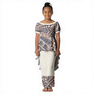 Conjunto Puletasi para Niña, Diseño Floral Samoano, Falda Formal de Poliéster para Verano, Vestido Aloha con Dobladillo en Cola de Golondrina, Boutique Infantil - Product Image 2