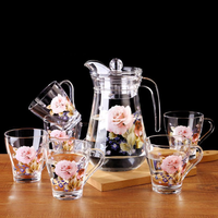 Ensemble de 7 pièces en verre transparent : Bouilloire et tasses à café et thé, carafe à eau, bouilloire à thé – Produit de qualité supérieure