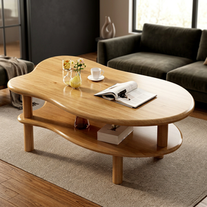 Modern Wood <b>Coffee</b> <b>Table</b> With Storage Shelf <b>Scandinavian</b> Design Living Room Furniture Solid Wood Base - Product Image 2