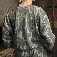 Sweat-shirt camouflage vintage délavé OEM, épaules tombantes, 65% polyester 35% coton, streetwear, col montant oversize, neutre, pull d'extérieur