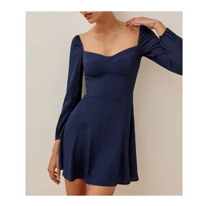 Wholesaler in stock long sleeve simple elegant chiffon mini dress