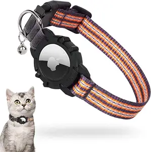 القط طوق أبل الهواء علامة القط طوق عاكس GPS الحيوانات الأليفة مع جرس خفيفة الوزن تعقب ياقات على شكل حيوانات أليفة ل القطط والجراء