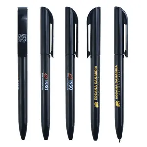 Promosyon hediye tükenmez kalem özel Logo siyah plastik büküm tükenmez kalem geniş klip