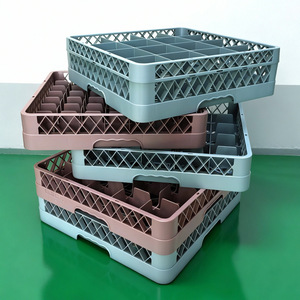 Panier de rangement empilable en plastique pour verres à vin et à bière, avec drain, couleur gris clair café - Product Image 1