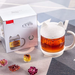 ANYA 280ml <span class=keywords><strong>Tasse</strong></span> en verre motif <span class=keywords><strong>chat</strong></span> de dessin animé mignon avec <span class=keywords><strong>infuseur</strong></span> à thé en forme de poisson, sans BPA, sans danger pour les aliments, <span class=keywords><strong>tasse</strong></span> à café et eau pour le bureau, vente en gros, logo personnalisé - Product Image 6