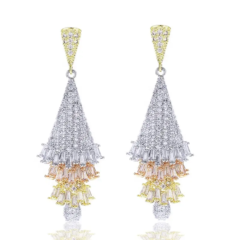 South American Popular Women Fashion CZ Micro Paved Drop Earrings Elegant Xmas Gift Jewellery Zircon Dubai Gold Tree Earrings chinese new year 2024 products