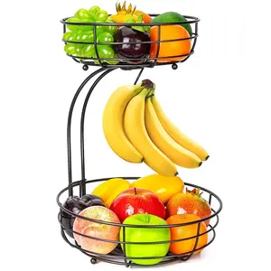 Liveroom Bancada Desktop 2 Camadas E 3 Camadas De Água De Fio De Ferro De Metal Cesta De Frutas Com Cabide De Banana Cesta De Frutas Para Cozinha