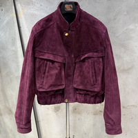 Chaqueta Bomber de Gamuza para Mujer, Chaqueta de Piloto Vintage de Piel de Oveja Genuina, Chaqueta de Gamuza Real de Manga Larga