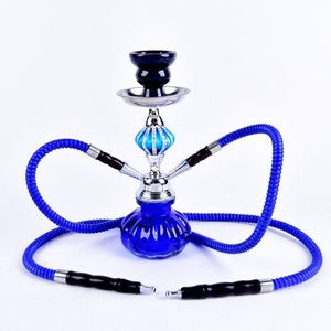 Cachimba de Vidrio Azul con Doble Manguera, Set de Shisha con Base Metálica, Estilo Árabe, para Bar, Fiesta, Viajes - Product Image 3