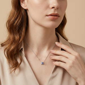 Exclusive Vintage Style Fine Jewelry 18K Solid White Gold Natural Diamond & Blue Sapphire Pendant <b>Necklace</b> Gift For Women Wear - Product Image 6